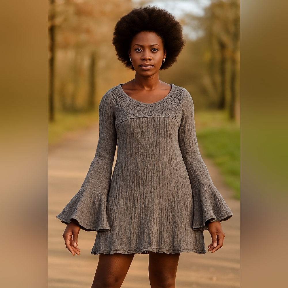 NWT Y3K EXIST Lace‎ Witchy Bell sleeves Gray Whimsigoth Cottagecore dress size M